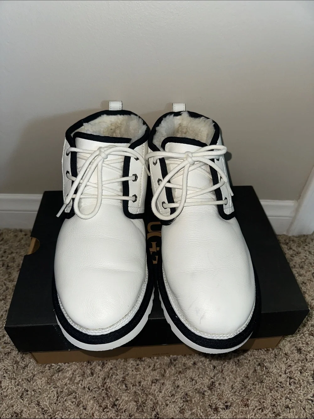 UGG White and Black Men's Lace-Up Shearling Boots